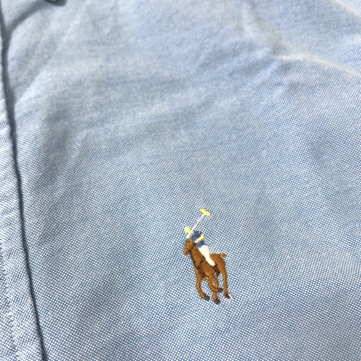 polo by RALPH LAUREN ポロバイラルフローレン 半袖シャツ 綿 コットン ボタンダウン ワンポイント刺 青 水色 ライトブルー 12 YC898