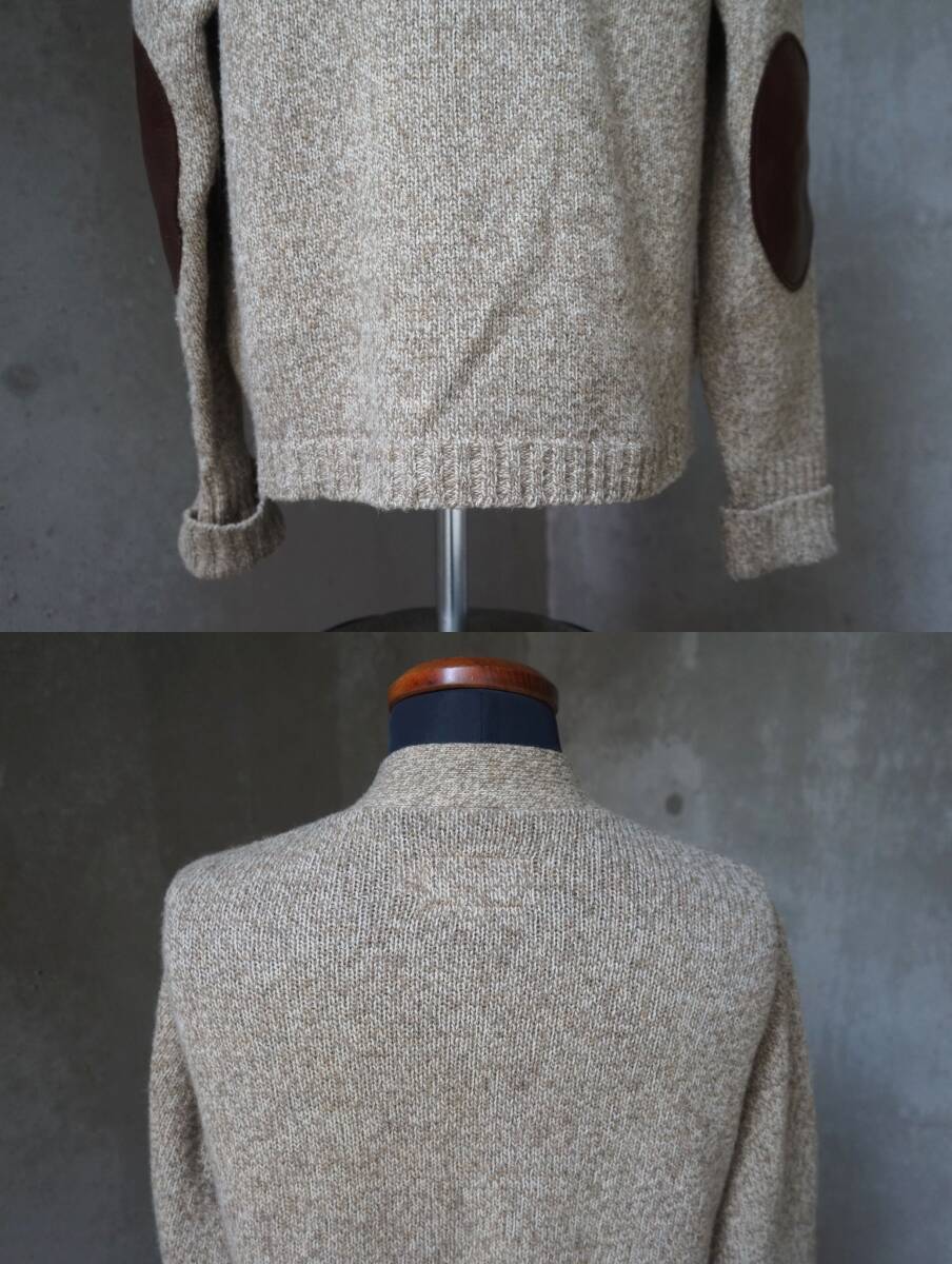 90s USA製 ベミジ BEMIDJI WOOLEN MILLS ベージュ ウールニット & 茶革 ブラウンレザー ハンティング ジップ カーディガン 表記S M相当_画像8