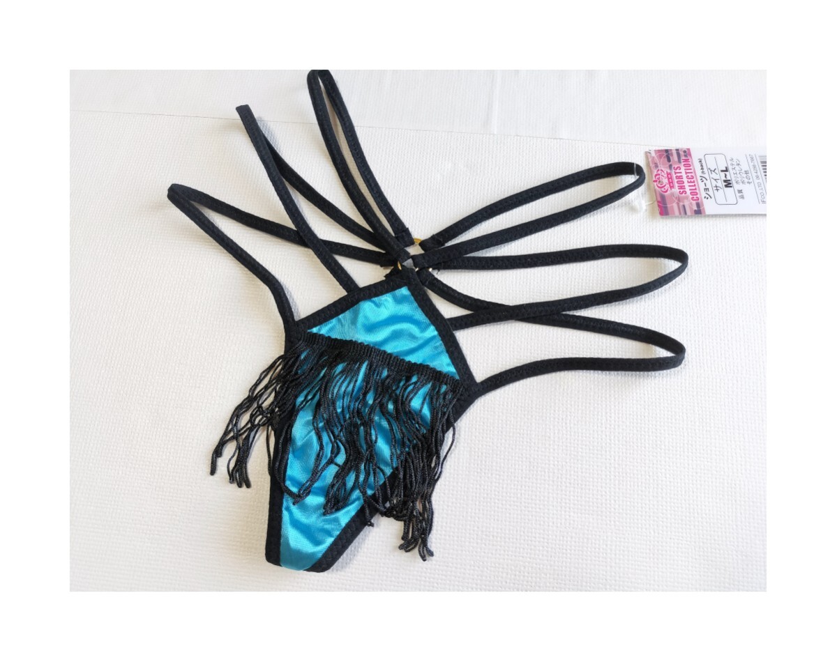 * новый товар * M~L T-back шорты бледно-голубой × черный атлас глянец оттенок голубого бахрома sexy Ran Jerry * новый товар * M~L T-back шорты бледно-голубой × черный атлас глянец оттенок голубого бахрома sexy Ran Jerry