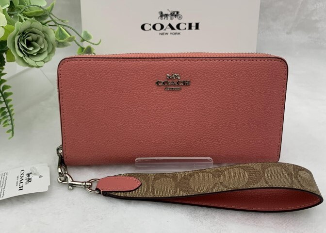 【SALE★国内発送】COACH ★シグネチャーレザー長財布 ギフト★ コーチ COACH 長財布 財布 レディース ピンク ストラップ付き