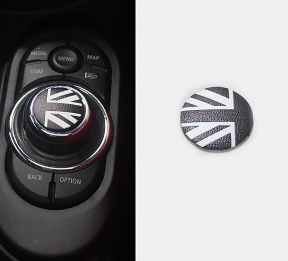 【新品・即決】レザー 黒 ユニオンジャック MINI ミニクーパー コントロール マルチメディア ボタン ステッカー 英国旗_画像1