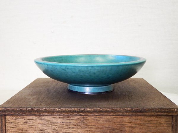 7490 未使用☆ グスタフスベリ アルジェンタ 銀彩 グリーン ボウル 17.5㎝ 魚 ヴィルヘルム コーゲ GUSTAVSBERG ARGENTA スウェーデン_画像3