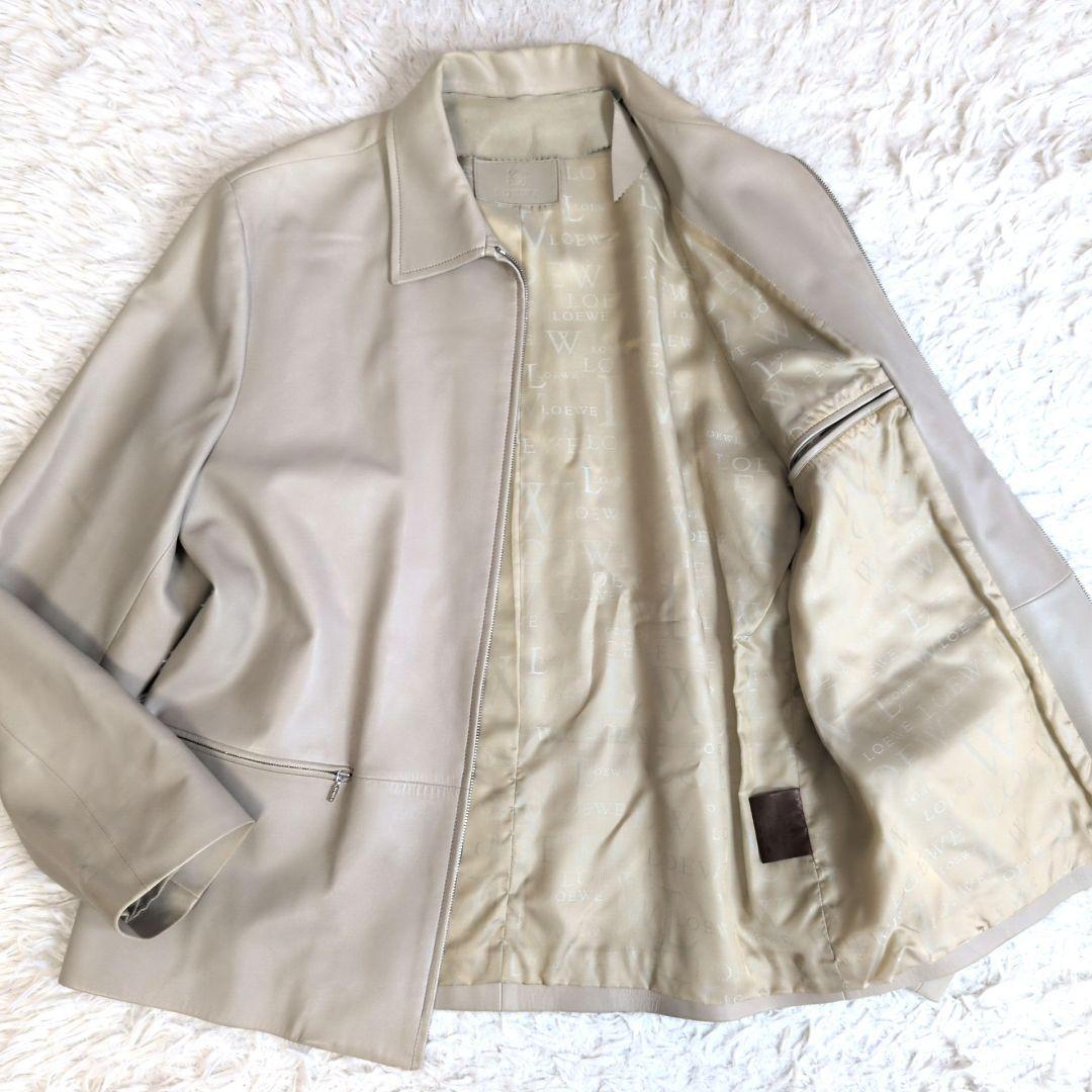 希少52サイズ✨ロエベ メンズ ラムレザージャケット ライダース 裏地総柄 入手困難/52サイズ】LOEWE ロエベ メンズ ラムレザージャケット