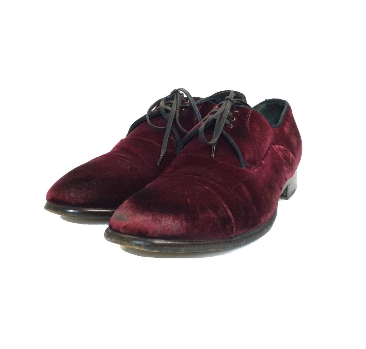 DOLCE&GABBANA D&G ドルチェアンドガッバーナ ドルガバ ベロア ドレスシューズ 靴 シューズ バーガンディー系 ITALY制 メンズ 7