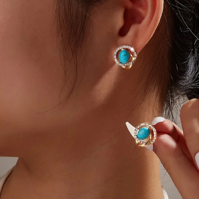 X775 ピアス レディース ゴールド k18 トルコ石 ターコイズ　_画像1