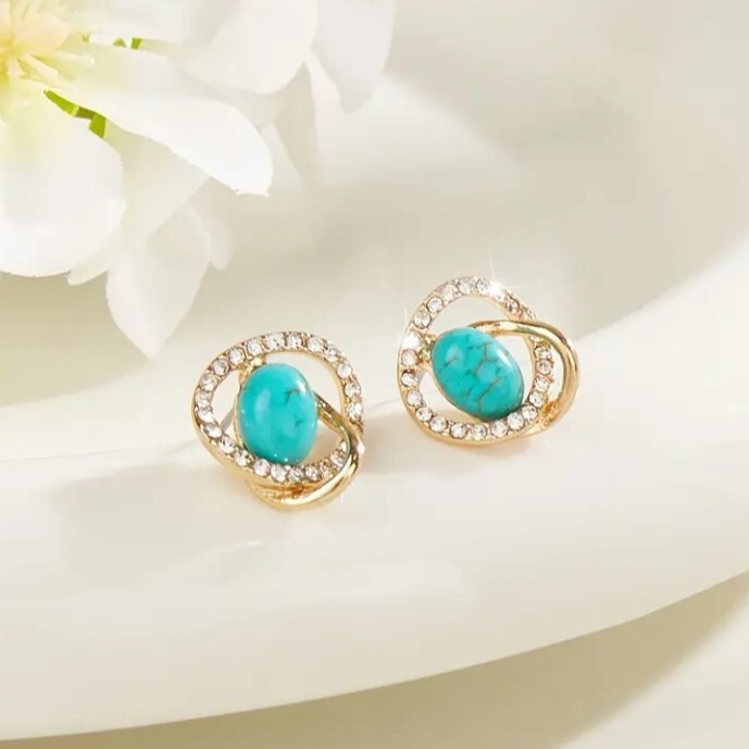 X775 ピアス レディース ゴールド k18 トルコ石 ターコイズ　_画像2