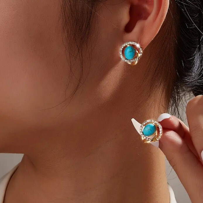 X775 ピアス レディース ゴールド k18 トルコ石 ターコイズ　_画像5