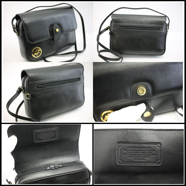 イコー質(zhì)店　ハンティングワールド　★希少モデル　美品　クロスボディショルダーバッグ　ブラックレザー　ゴールド金具　RY7461