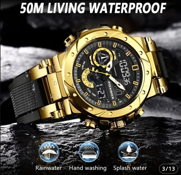 FOXBOX (LiGE) メンズ腕時計 デュアルウォッチ 50M防水 スポーツ腕時計 ローズゴールド 新品未使用！送料無料_画像5