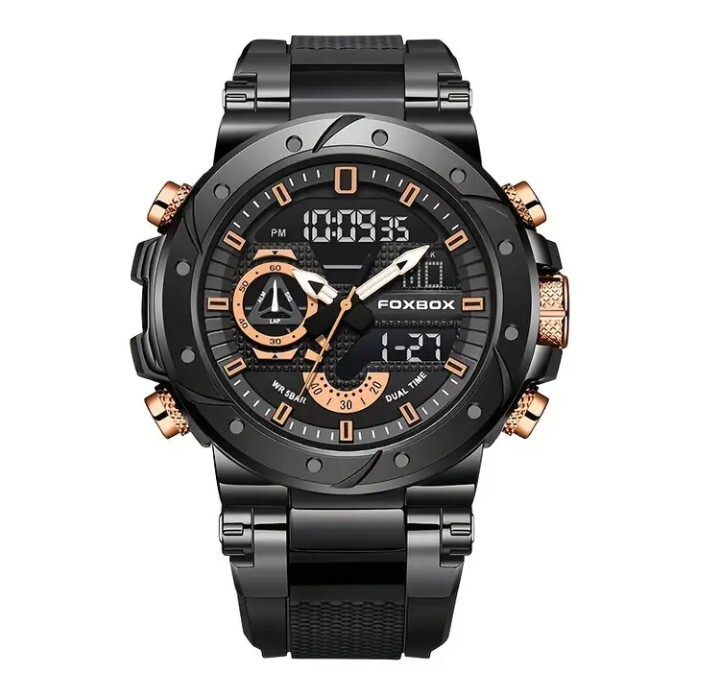 FOXBOX (LiGE) メンズ腕時計 デュアルウォッチ 50M防水 スポーツ腕時計 ローズゴールド 新品未使用！送料無料_画像2