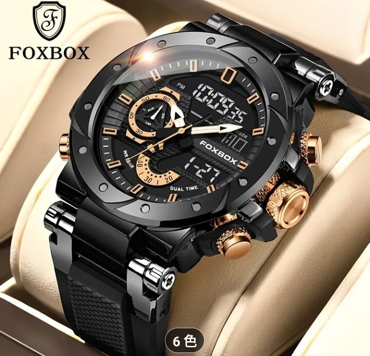 FOXBOX (LiGE) メンズ腕時計 デュアルウォッチ 50M防水 スポーツ腕時計 ローズゴールド 新品未使用！送料無料_画像1