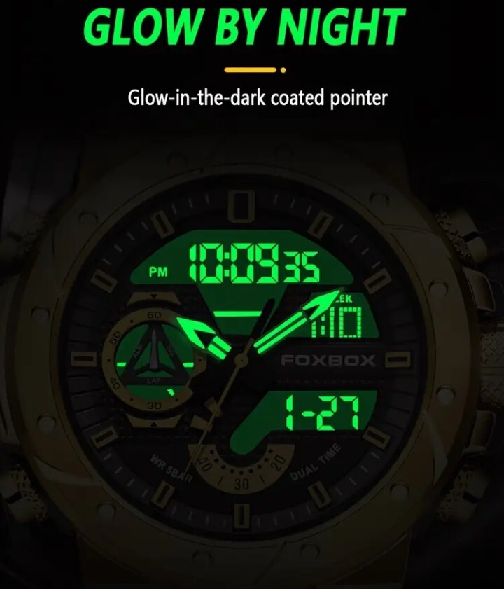 FOXBOX (LiGE) メンズ腕時計 デュアルウォッチ 50M防水 スポーツ腕時計 ローズゴールド 新品未使用！送料無料_画像7