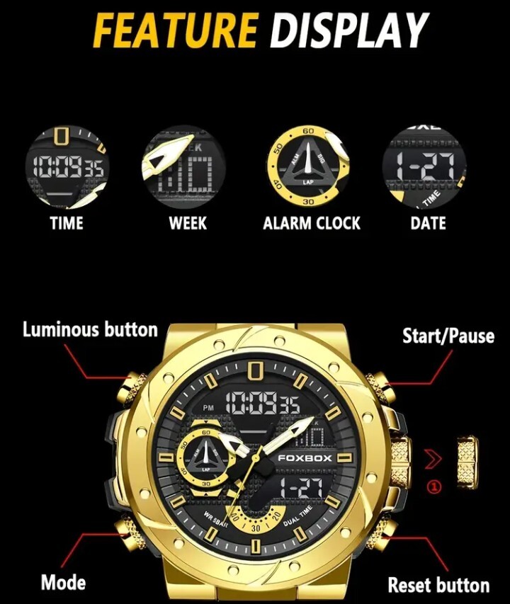 FOXBOX (LiGE) メンズ腕時計 デュアルウォッチ 50M防水 スポーツ腕時計 ローズゴールド 新品未使用！送料無料_画像3