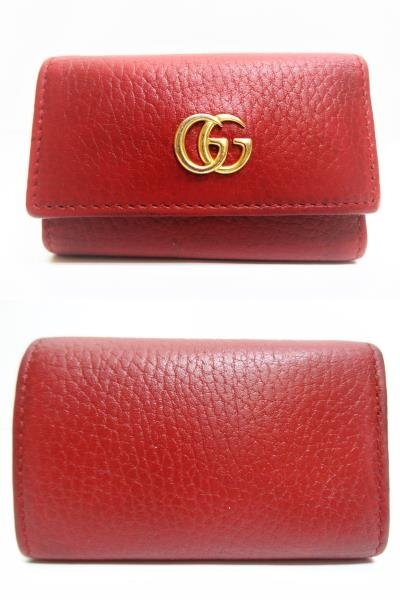 【極美品|付属品完備】GUCCI キーケース GGマーモント レザー キーケース グッチ GGマーモント レザー キーケース6連 レッド 456118
