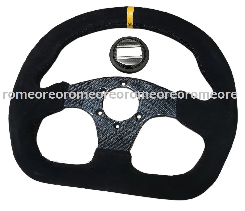 特価 本物 カーボン スエード Dシェイプ 325mm　ステアリング ホイール ハンドル Dタイプ イエロー FD3S FC3S RX8 ロードスター_画像2