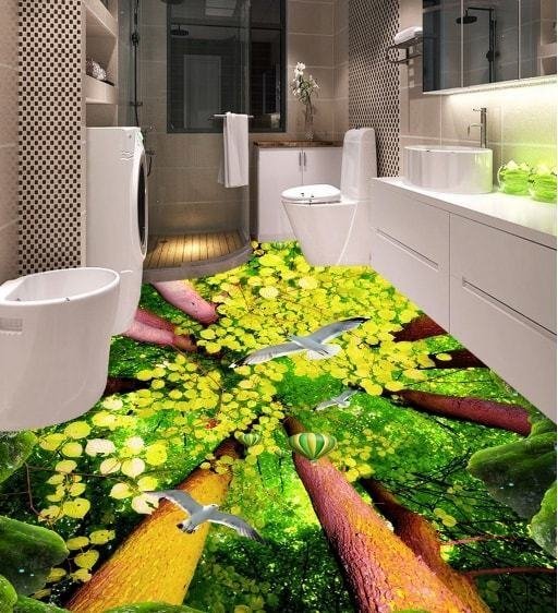 C473 巨大 3D フロアマット 1.45m*3m* 自然 葉っぱ 石 芝生 花 木