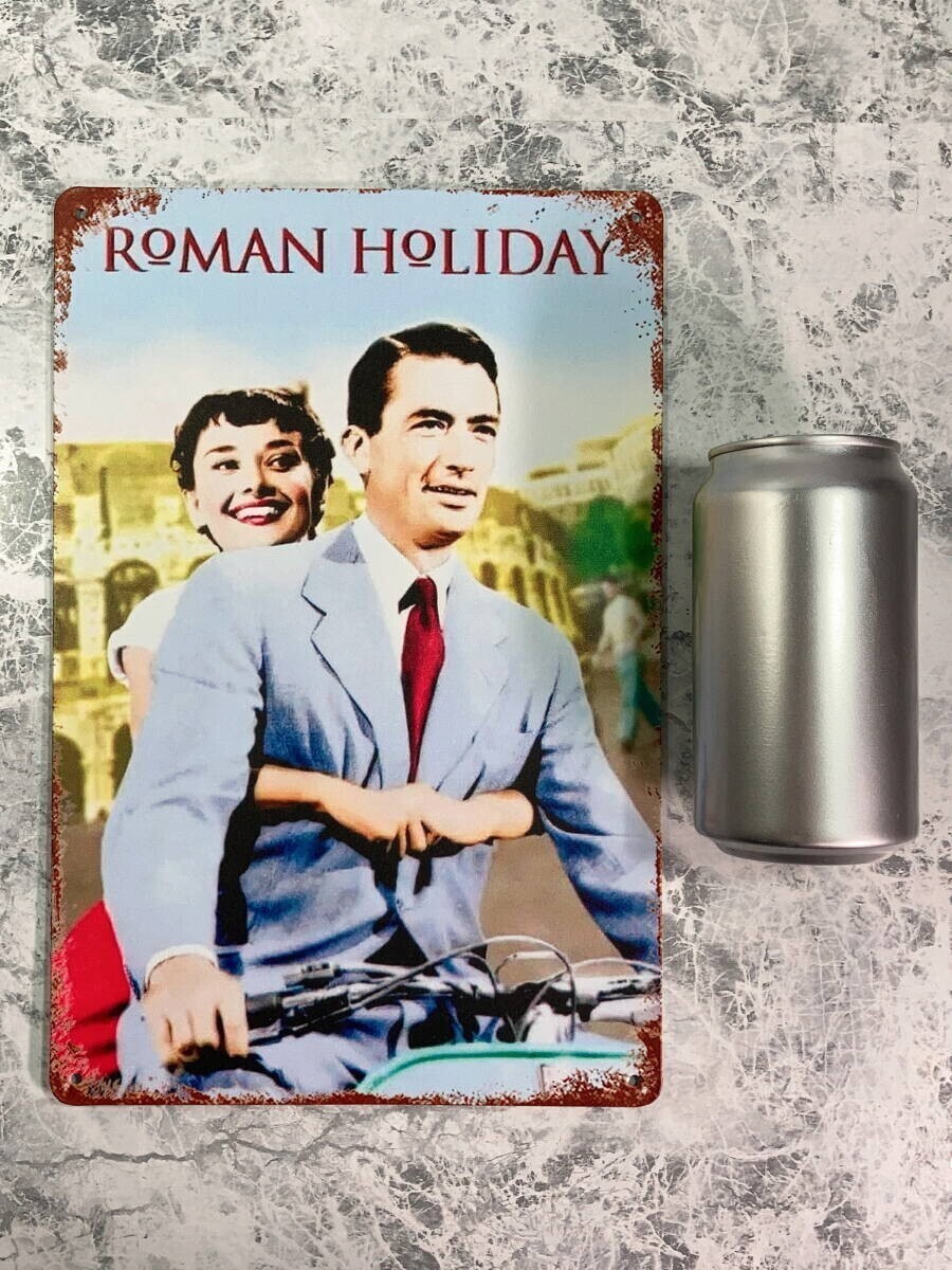 ★送料無(wú)料★「ローマの休日　オードリー?ヘップバーン/グレゴリー?ペック　レトロ調(diào) メタル ポスター　タイプB」tface-g　1