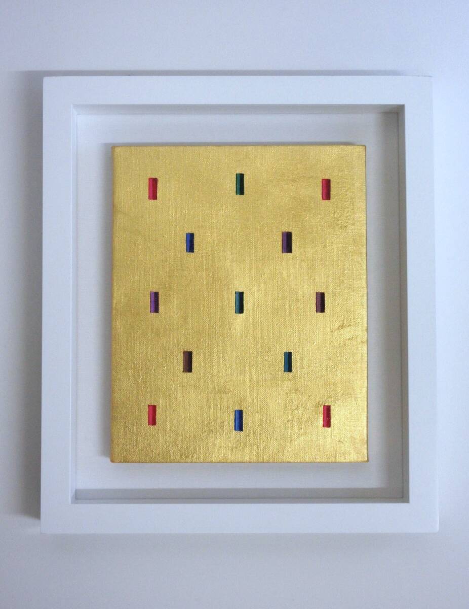 一点物手描き 金沢純金箔貼り 真作 額縁付 現代アート 抽象画 幸運