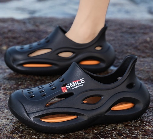 夏新作 オシャレ 厚底 スリッパ メンズ ビーチ リゾートサンダル 防滑 通気 つま先保護 黒/26－26.5cm_画像2