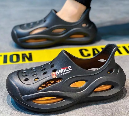 夏新作 オシャレ 厚底 スリッパ メンズ ビーチ リゾートサンダル 防滑 通気 つま先保護 黒/26－26.5cm_画像5