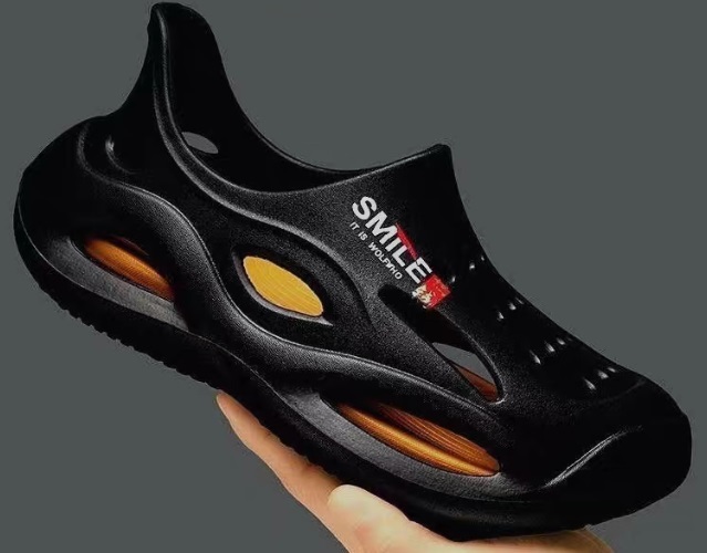 夏新作 オシャレ 厚底 スリッパ メンズ ビーチ リゾートサンダル 防滑 通気 つま先保護 黒/26－26.5cm_画像1