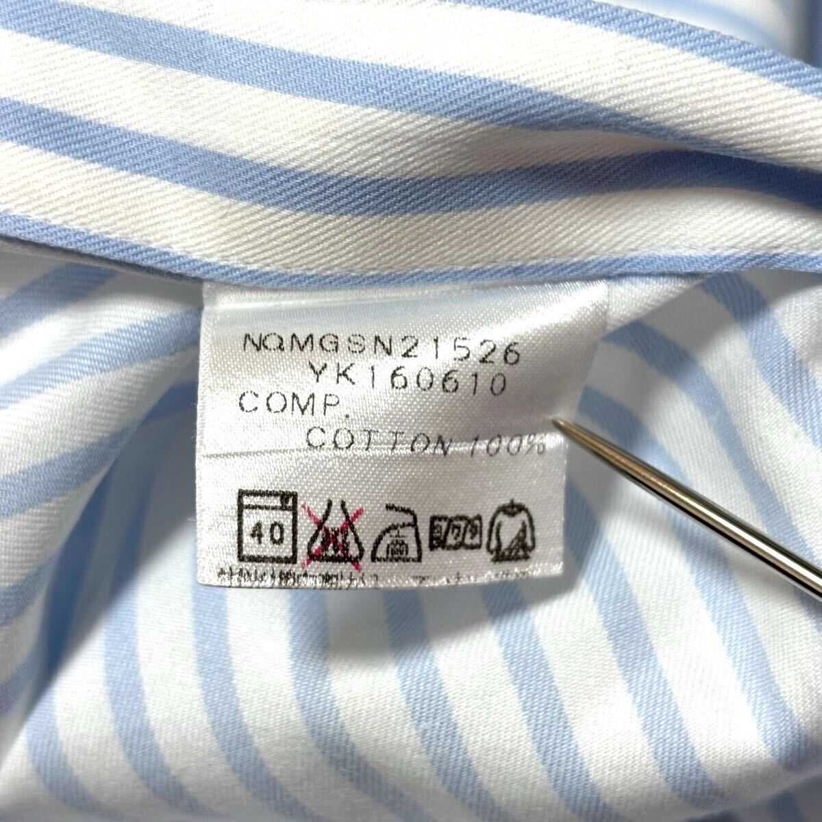 ※J 【クリーニング済】 Conbrio コンブリオ 長袖ワイシャツ ブルー系×ホワイト ストライプ 日本製 綿100% サイズ表記39 メンズ M相当_画像7