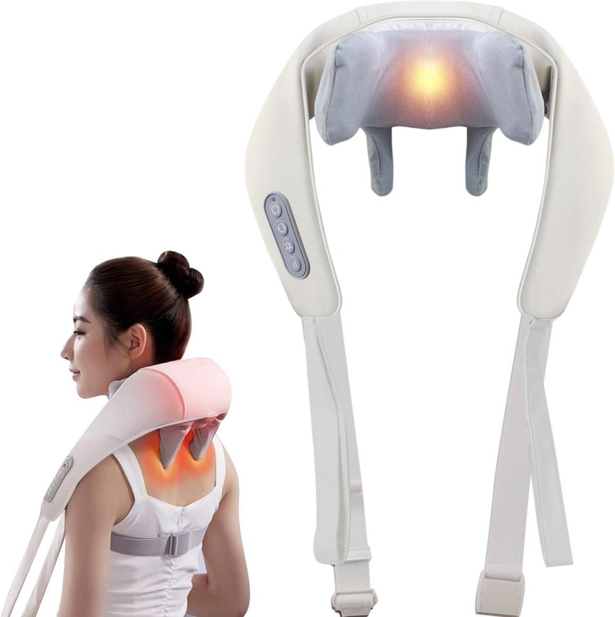 【新品未使用】ネックケア ネックマッサージャー パワフル手揉み 大容量バッテリー コードレス USB充電式 強度調節 軽量 洗える布カバー_画像1