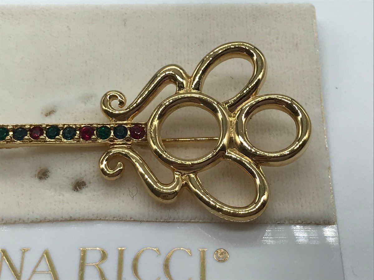 ■【YS-1】 未使用 ■ ニナリッチ NINARICCI ブローチ ■ キー 鍵 モチーフ GP ゴールド系 カラーストーン付き 全長6,5cm【同梱可能商品】K_画像3