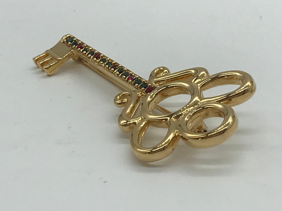 ■【YS-1】 未使用 ■ ニナリッチ NINARICCI ブローチ ■ キー 鍵 モチーフ GP ゴールド系 カラーストーン付き 全長6,5cm【同梱可能商品】K_画像4