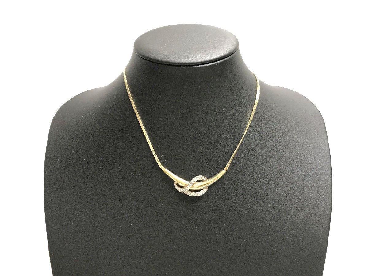 ■【YS-1M】 マリオヴァレンチノ MARIO VALENTINO ネックレス ■ ラインストーン クリア × GP ゴールド系 全長43cm 【同梱可能商品】■D_画像1