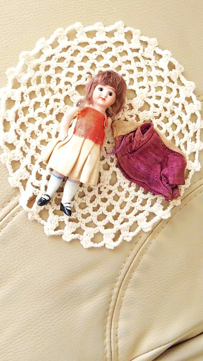 Xmas レア フランス アンティーク 8cm ビスク ドール ミニョネット茶 瞳 髪 4 ジョイント オール kestner 仏 ジュモー 骨董 マイセン 玩具_画像2