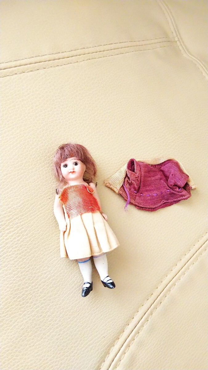 Xmas レア フランス アンティーク 8cm ビスク ドール ミニョネット茶 瞳 髪 4 ジョイント オール kestner 仏 ジュモー 骨董 マイセン 玩具_画像3