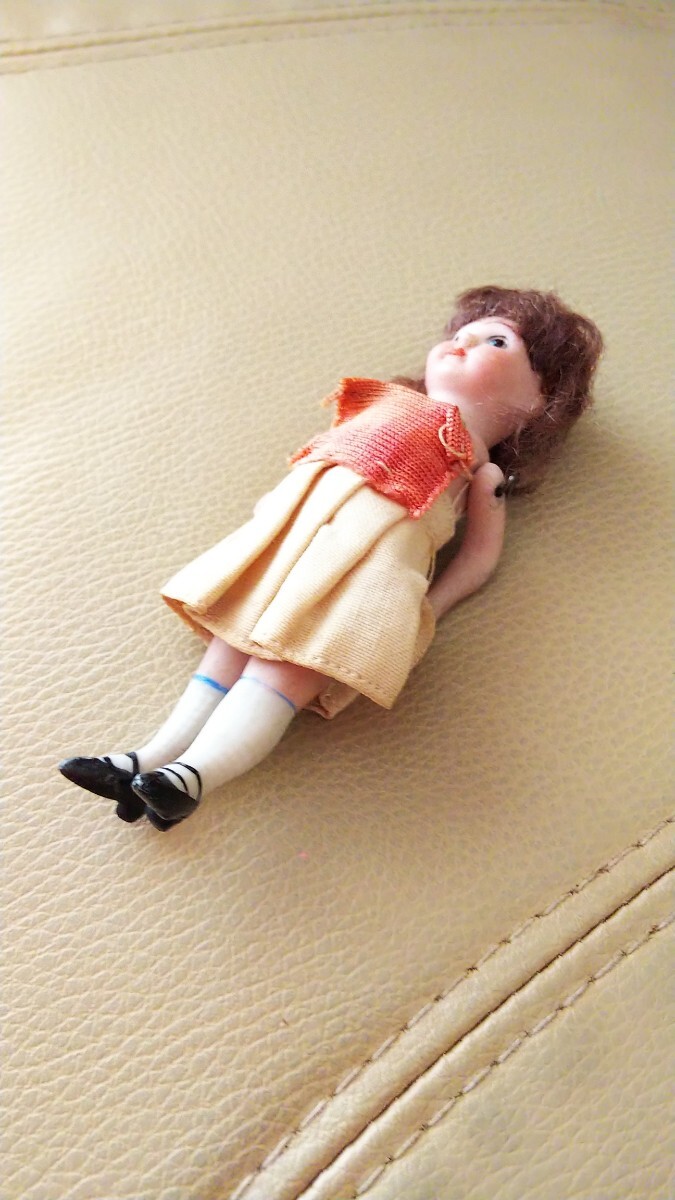 Xmas レア フランス アンティーク 8cm ビスク ドール ミニョネット茶 瞳 髪 4 ジョイント オール kestner 仏 ジュモー 骨董 マイセン 玩具_画像8