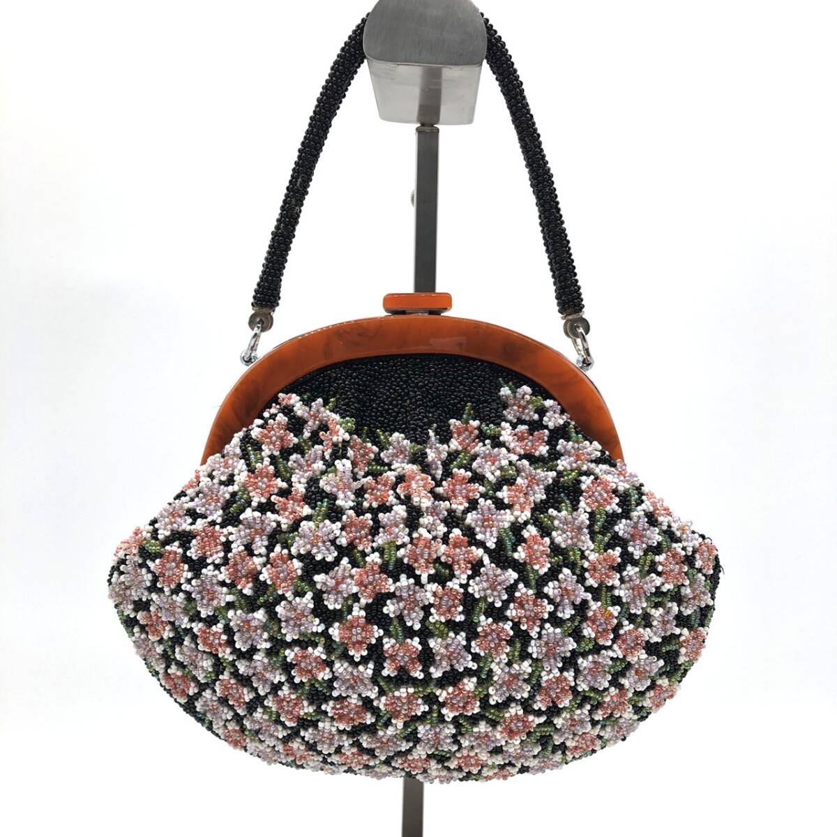 ビーズバッグ ハンドバッグ ヴィンテージ ブラック系 お稽古 洋装 和装 昭和レトロ