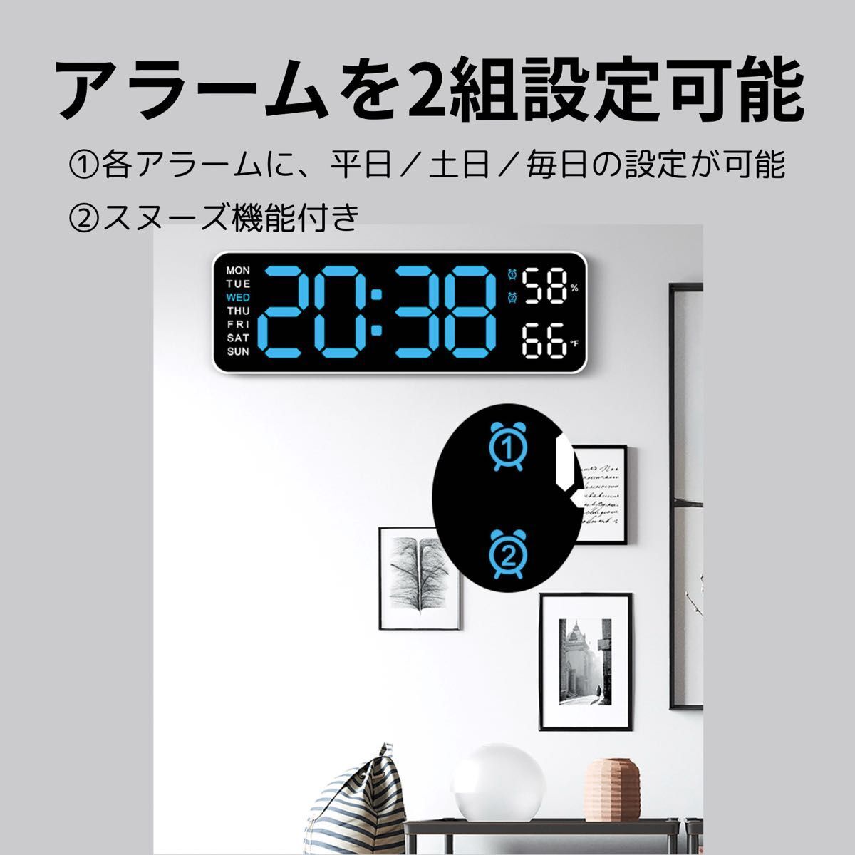 多機能 デジタル時計 ブルー LED 置き時計 掛け時計 目覚まし 日付 温度_画像4