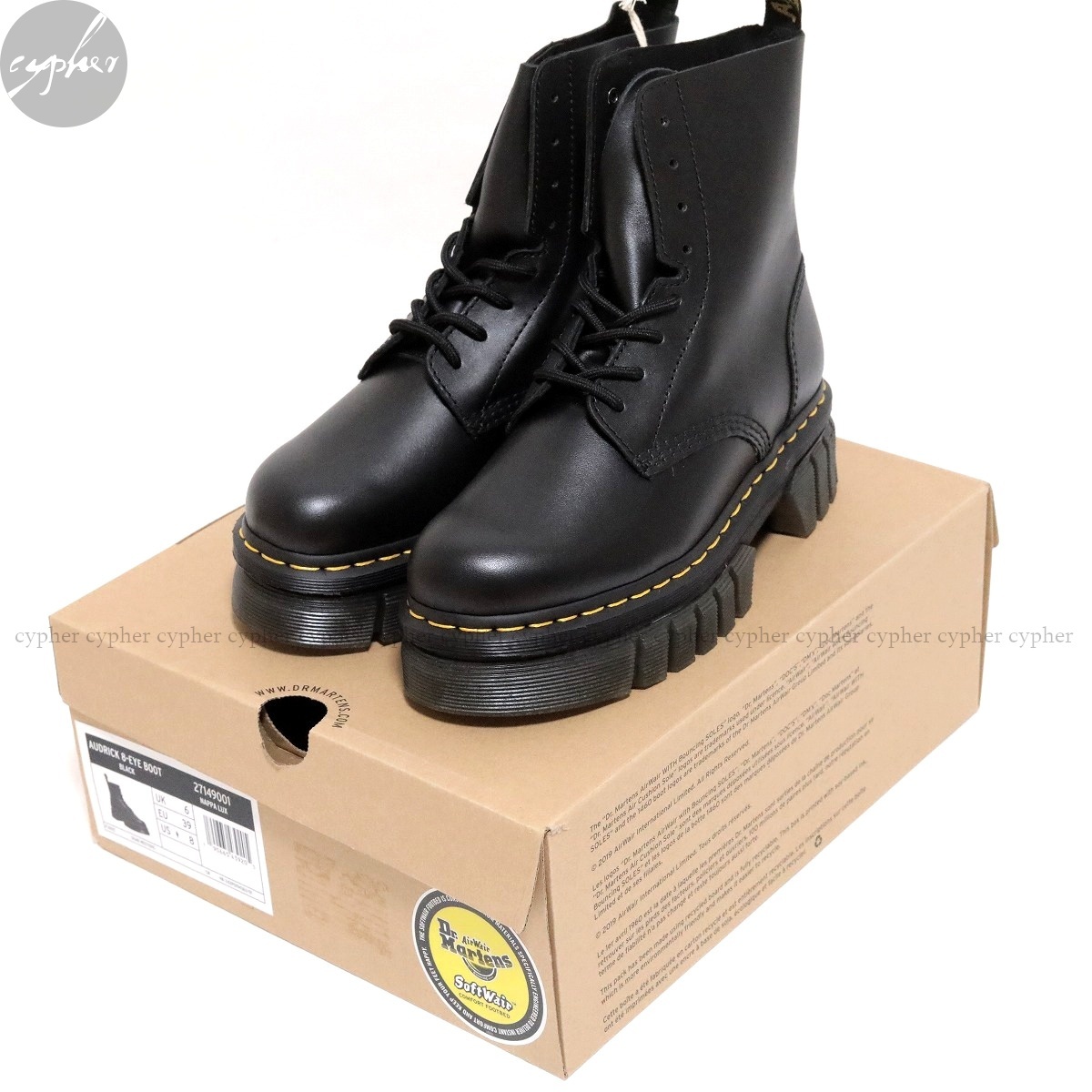UK6 25cm новый товар Dr.Martens AUDRICK 8 отверстий сапоги черный Dr. Martens NAPPA LUX кожа чёрный толщина низ 27149001 ботинки 8-EYE BOOT