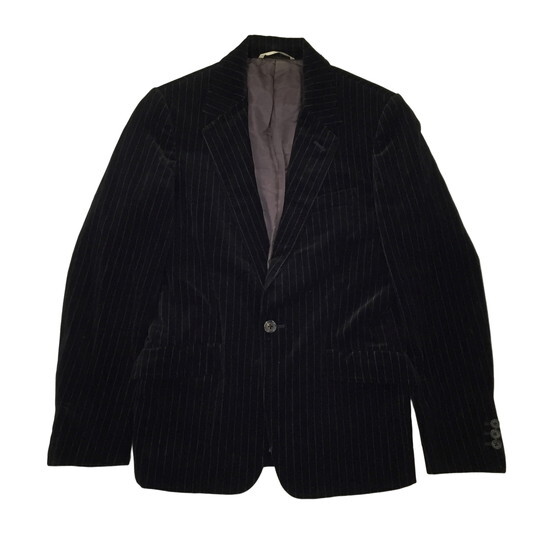 2207F-187 メンズ BLUE:LABEL ブルーレーベル ブラック テーラードジャケットブレザー S 厚手 ストライプ スウェード【送料一律!800円】_画像1