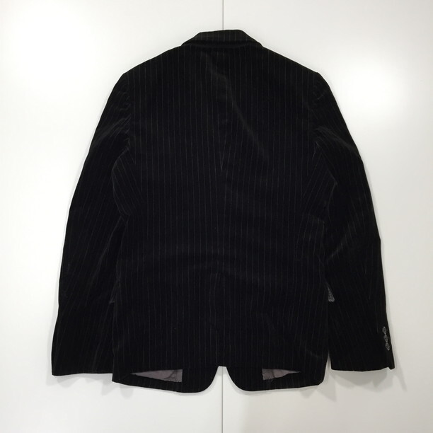 2207F-187 メンズ BLUE:LABEL ブルーレーベル ブラック テーラードジャケットブレザー S 厚手 ストライプ スウェード【送料一律!800円】_画像4