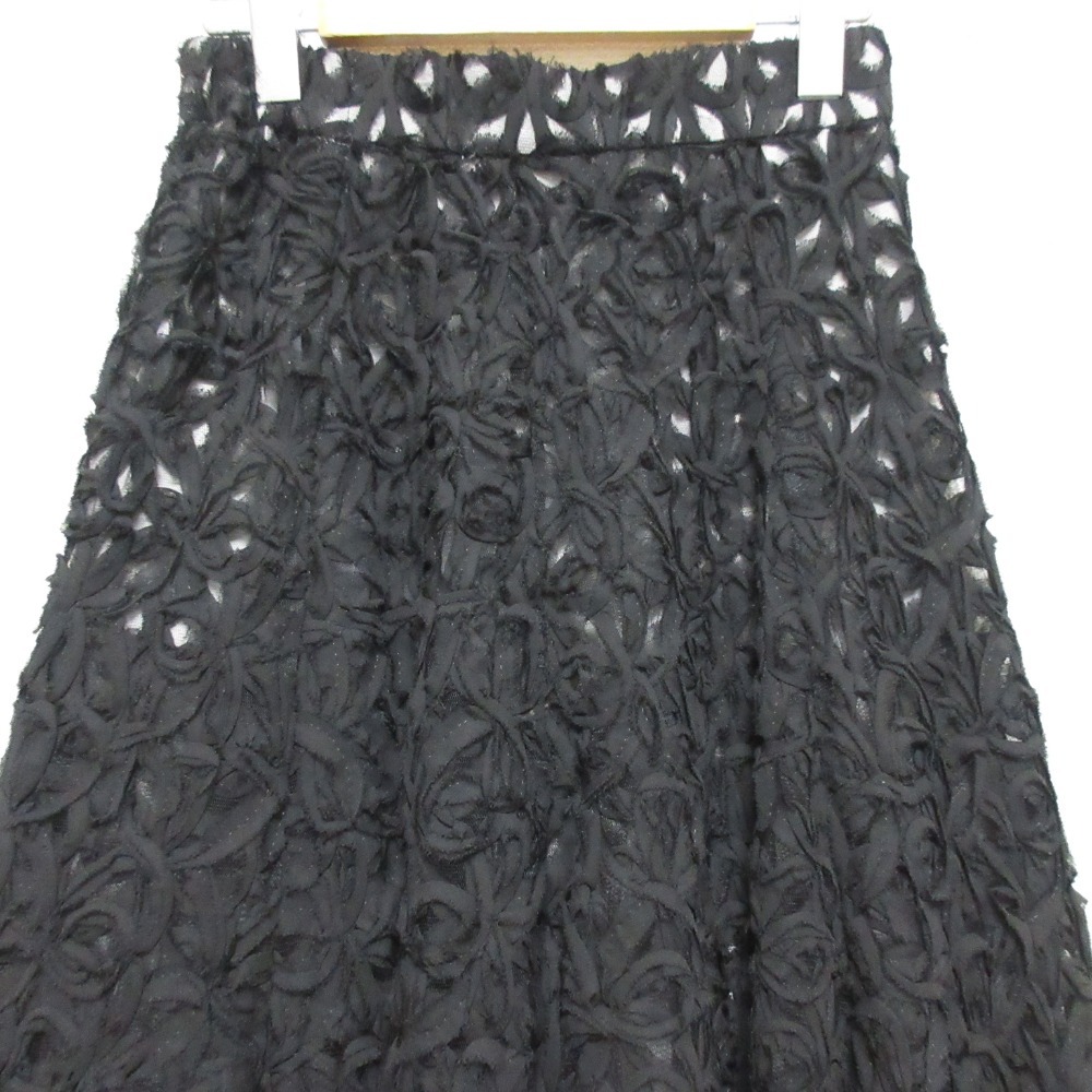 美品 24AW Apuweiser-riche アプワイザーリッシェ リボン刺繍ミディスカート 24432970 サイズ1 ブラック_画像3