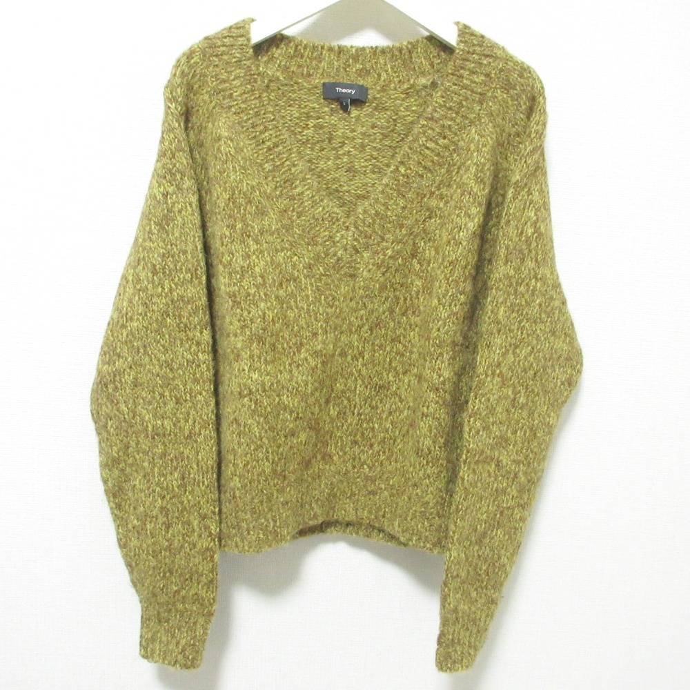 美品 Theory セオリー AIRY ALPACA MARL VNECK アルパカ Vネック プルオーバー ニット セーター S マスタード_画像1
