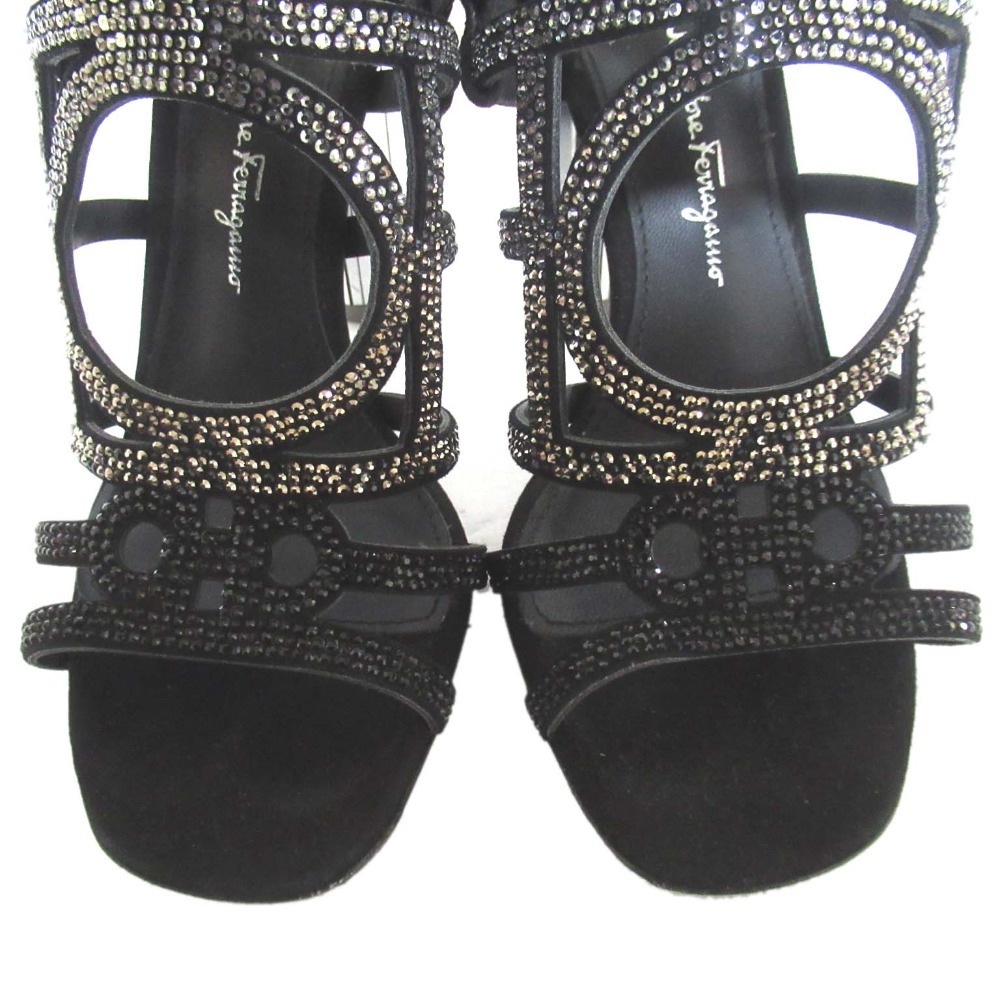  как новый Salvatore Ferragamo Salvatore Ferragamo стразы зеркало каблук высокий каблук сандалии 5 размер 22.5cm черный 