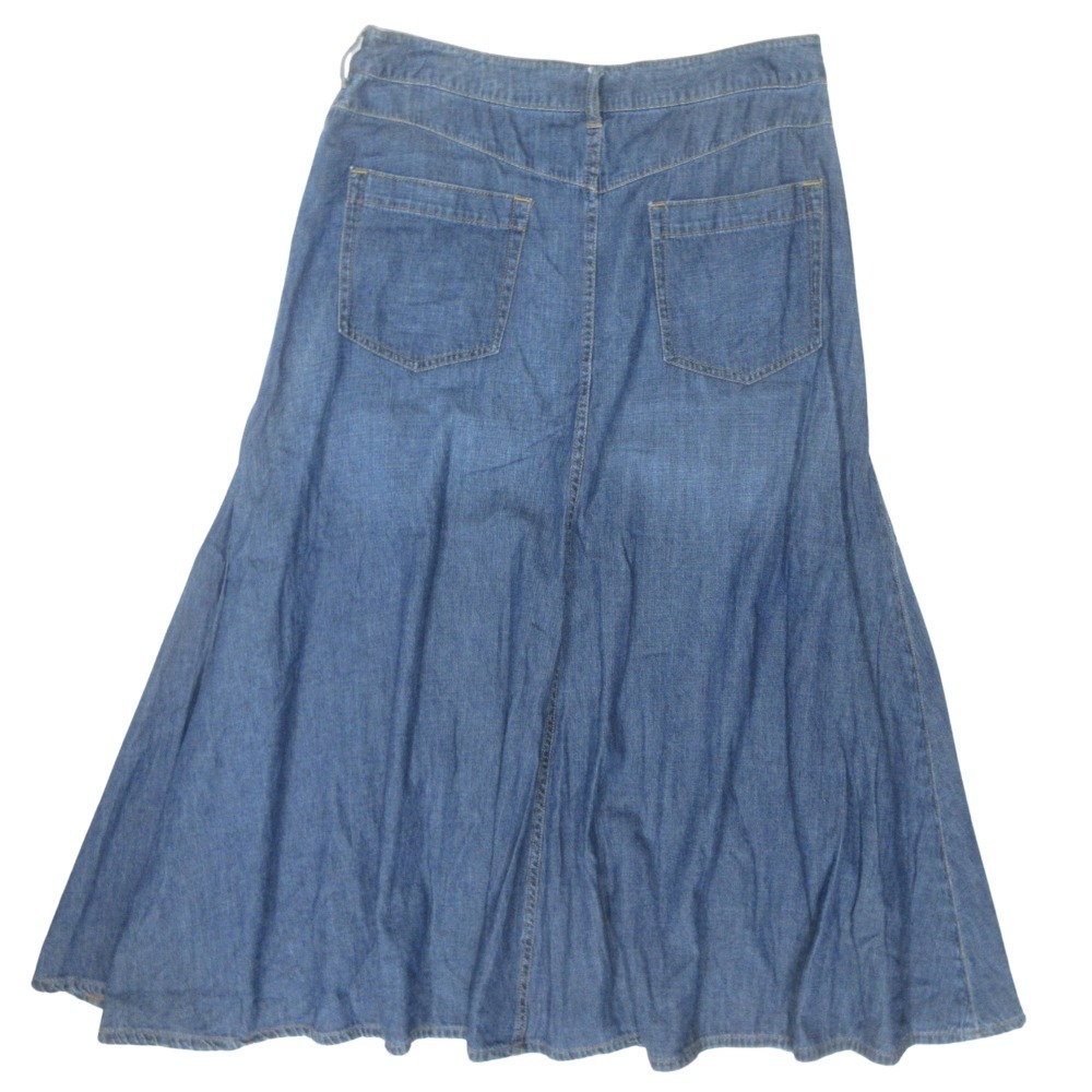 美品 KUMIKYOKU クミキョク 組曲 デニム フレア プリーツ タック ロング スカート 203-5SK.WL 大きいサイズ 6 青 インディゴブルー