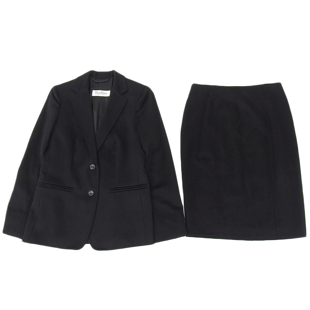 美品 Max Mara マックスマーラ キャメル100％ テーラードジャケット×スカート スーツ セットアップ M ブラック