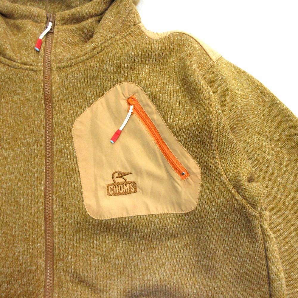美品 CHUMS チャムス アウル パーカー ジップアップ ブルゾン フーディー 裏起毛 サイズL ベージュ 茶系_画像4