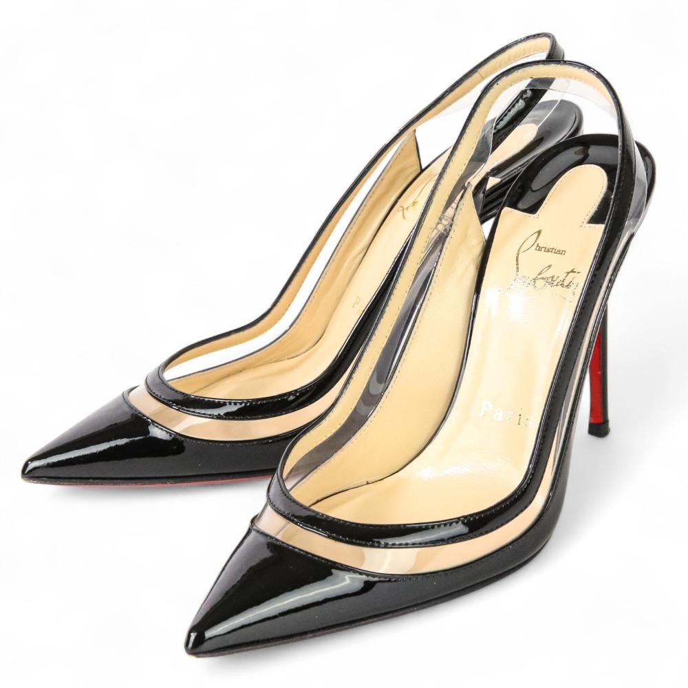 美品 Christian Louboutin クリスチャンルブタン バックスリング パテントパンプス 36 23.0cm程度 ブラック