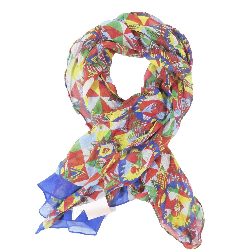 美品 VIvienne Westwood ヴィヴィアンウエストウッド ハート オーブ スカーフ ストール ショール 幾何学柄 シルク マルチカラー_画像1