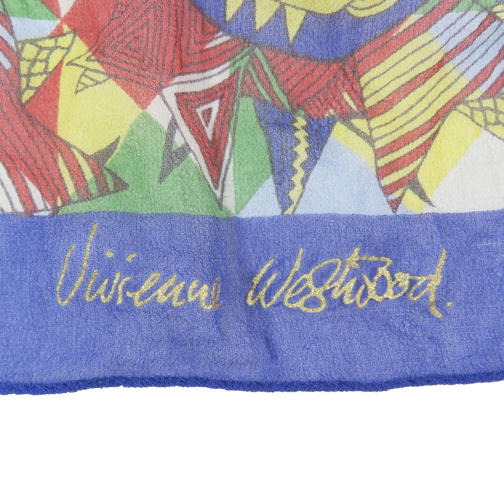 美品 VIvienne Westwood ヴィヴィアンウエストウッド ハート オーブ スカーフ ストール ショール 幾何学柄 シルク マルチカラー_画像4