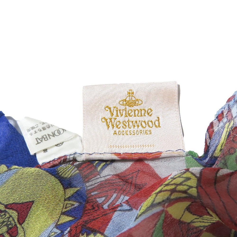 美品 VIvienne Westwood ヴィヴィアンウエストウッド ハート オーブ スカーフ ストール ショール 幾何学柄 シルク マルチカラー_画像5