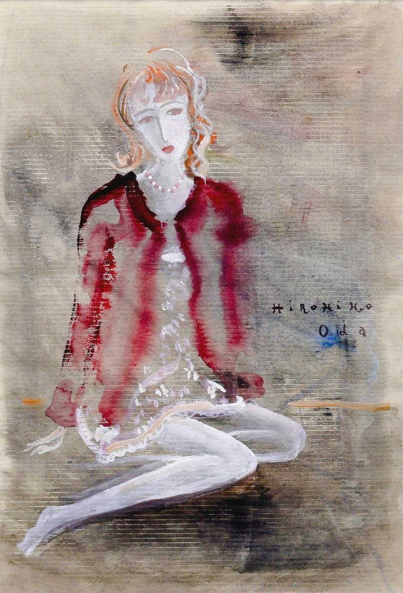 真作 織田広比古 油彩画 1986年 女性像 泉 真作】【WISH】織田広比古 水彩 ◇繊細なタッチと淡い彩色・静寂