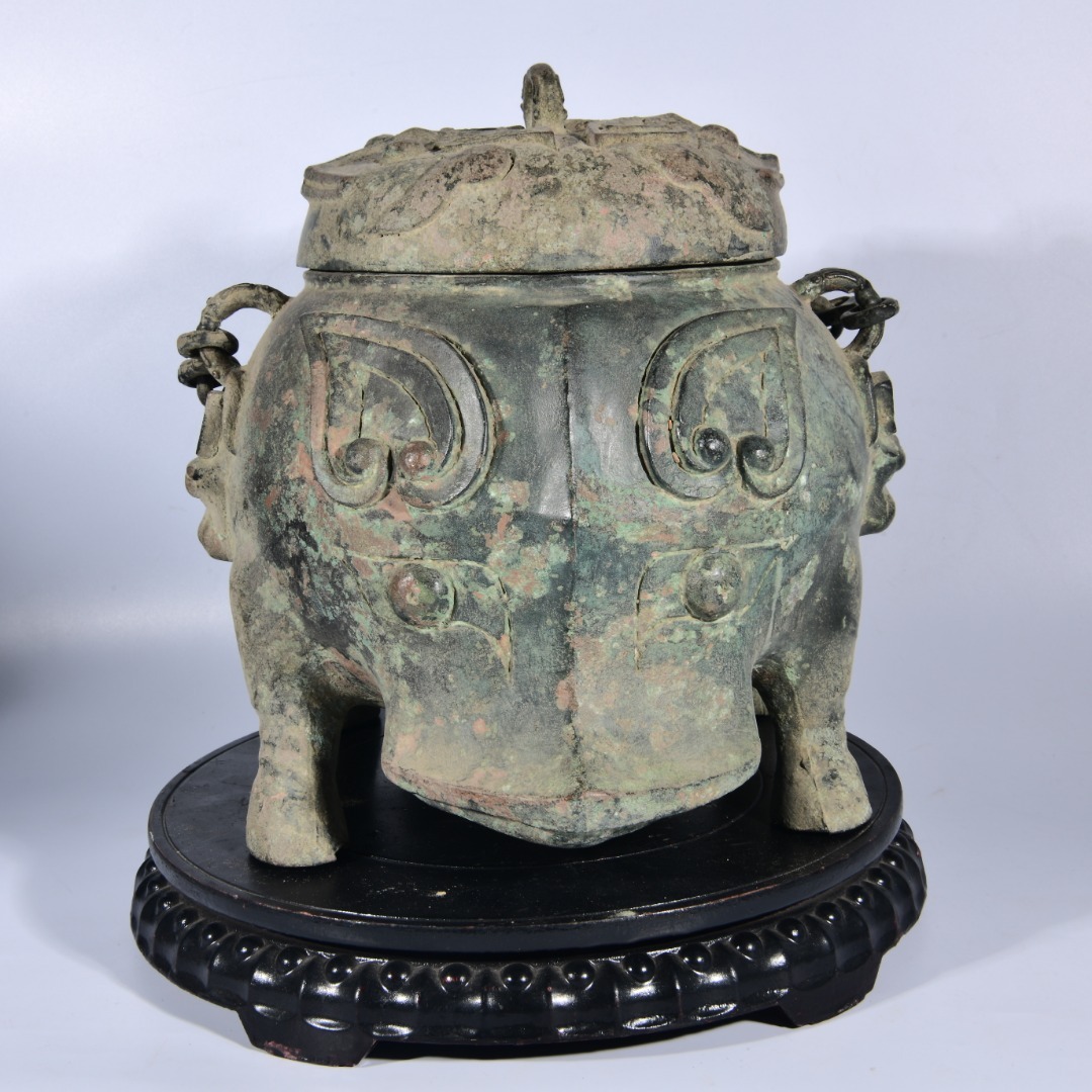 ■TX152■商周時代 青銅器 獣面文提粱銘文尊 絶品 時代物 古玩 唐物 古陶磁器■_画像4